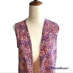 New! Whimsigoth Joy Orange Purple‎ Geometric Long Silky Vest S with tags